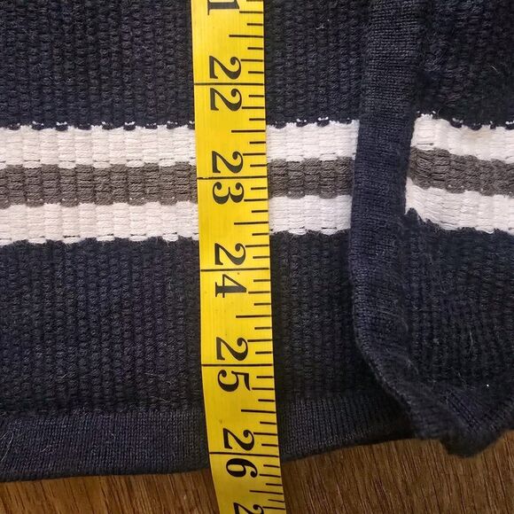 Vilagallo Navy Blue Multicolor Stripe Open Front Cardigan Fringe Shoulder S/M - Picture 16 of 16